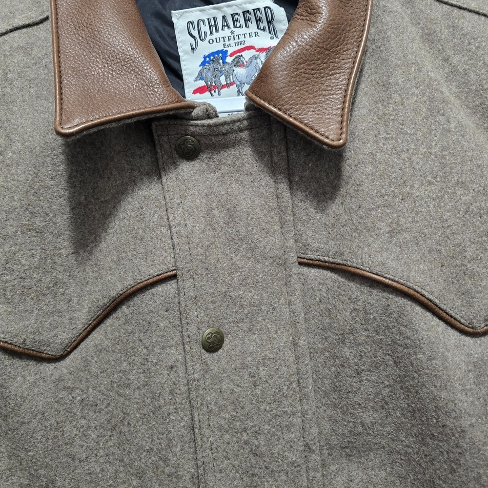 Schaefer Outfitter Mens Large Wool Vest Brown Leather Collar Western Cowboy USA - Picture 5 of 5